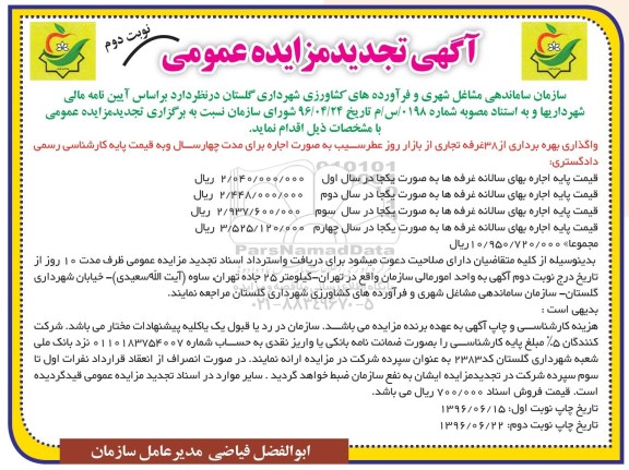 آگهی مزایده عمومی ، تجدید مزایده واگذاری بهره برداری از 38 غرفه تجاری- نوبت دوم