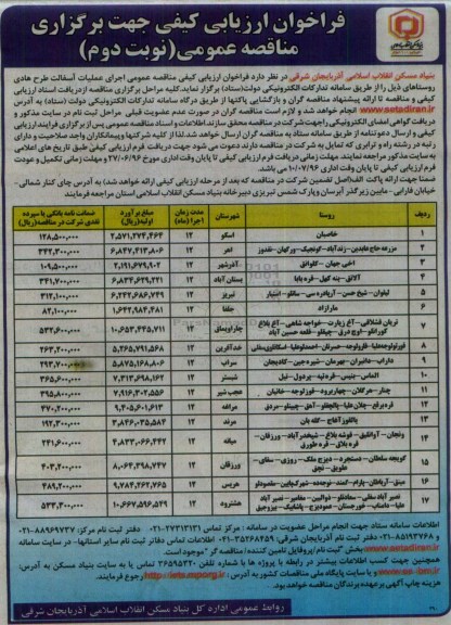 فراخوان ارزیابی کیفی جهت برگزاری مناقصه عمومی ,مناقصه اجرای عملیات آسفالت طرح هادی روستاها