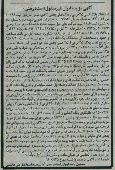 مزایده,ممزایده ششدانگ پلاک ثبتی 35 فرعی از 45 اصلی