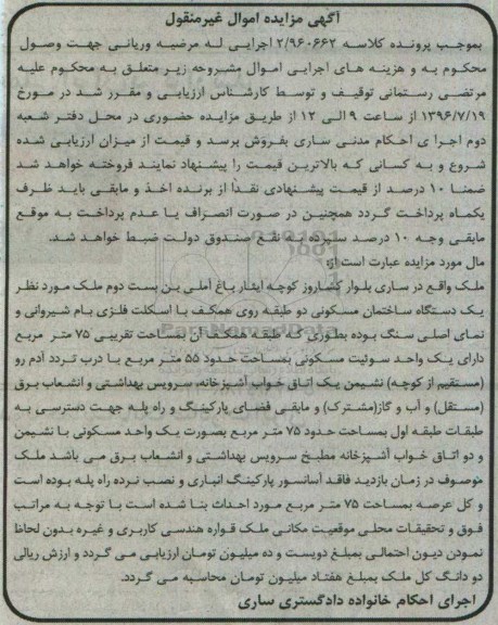 مزایده,مزایده ملک مساحت 75 متر 
