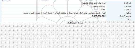 مناقصه تهیه و تامین سرویس لوازم اندازه گیری آمپری و .... 