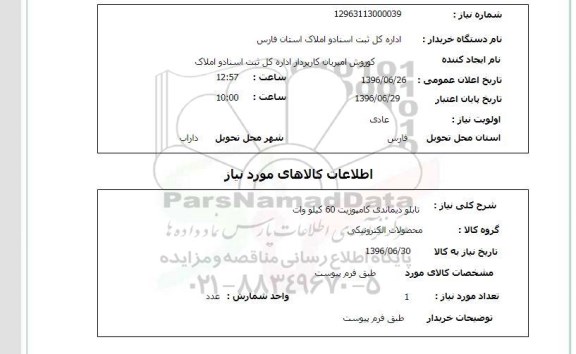 استعلام ، استعلام تابلو دیماندی کامپوزیت 60 کیلووات 