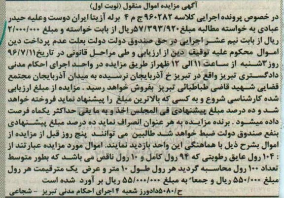 آگهی مزایده اموال منقول, مزایده 104 رول عایق رطوبتی