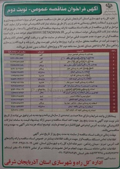مناقصه ,مناقصه بهسازی راه روستایی نوبت دوم 