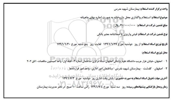استعلام,استعلام واگذاری محل داروخانه