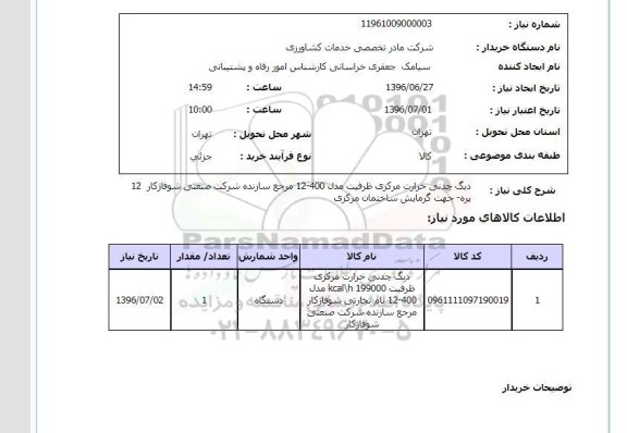 استعلام دیگ چدنی حرارت مرکزی 