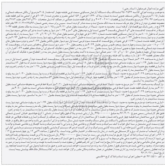 مزایده,مزایده ششدانگ آپارتمان مسکونی مساحت148.96متر