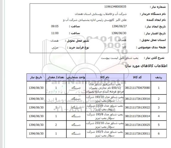 استعلام , استعلام پمپ شناور 