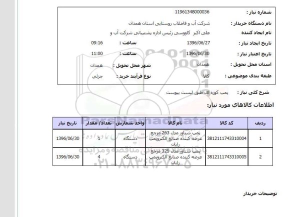 استعلام ,استعلام پمپ کوزه ای 