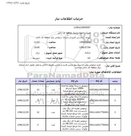 استعلام، استعلام خرید ترمومتر روغن ...