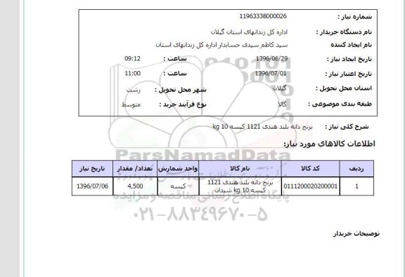 استعلام، استعلام برنج دانه بلند هندی
