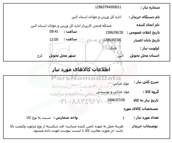 استعلام مواد غذایی 