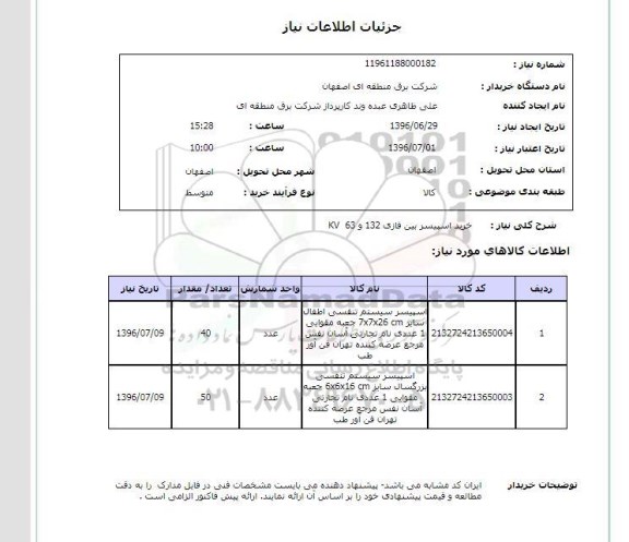 استعلام, استعلام خرید اسپیسر بین فازی