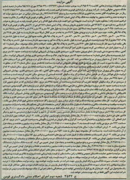 مزایده,مزایده پلاک ثبتی شماره 287 فرعی