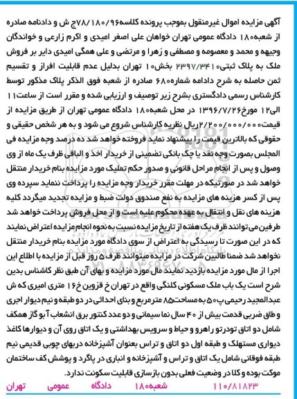 مزایده ,مزایده ملک مسکونی کلنگی مساحت 85متر