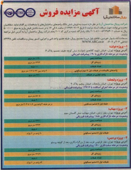 مزایده,مزایده فروش ششدانگ واحدهای ساختمانها