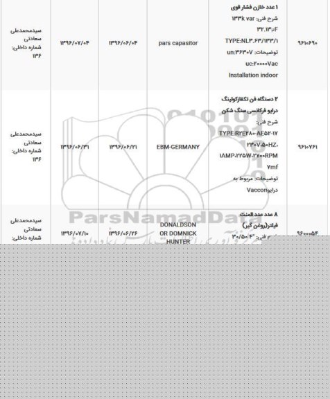 استعلام,استعلام ۱ عدد خازن فشار قوی و ...