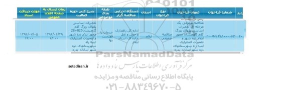 مناقصه ، مناقصه عمومی مرحله ای تعمیرات اساسی پلهای بزرگ کلم گاومیشان محور ایلام دره شهر