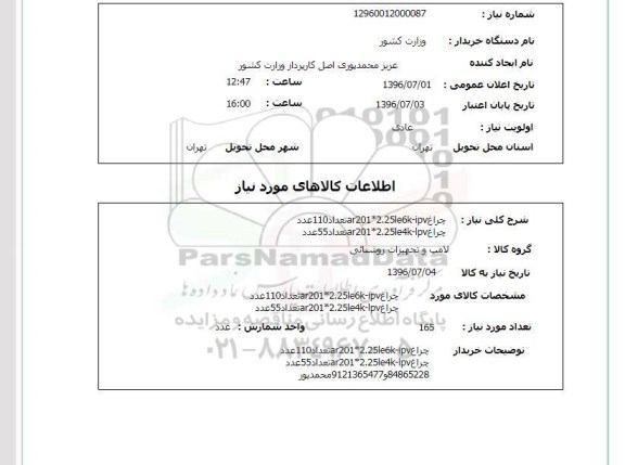 استعلام انواع چراغ