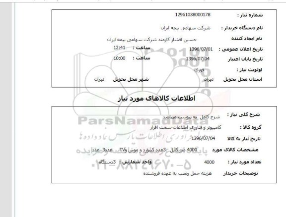 استعلام,استعلام 4000 متر کابل و ..