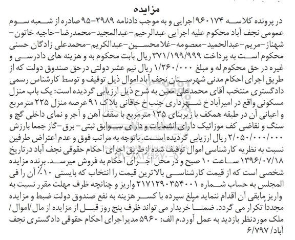 مزایده,مزایده منزل مسکونی عرصه 225متر