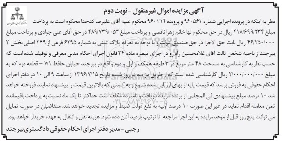 مزایده,مزایده پلاک ثبتی مساحت چهل و هشت متر