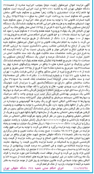 مزایده,مزایده ششدانگ اپارتمان مسکونی قدمت بنا سی و هفت ساخت