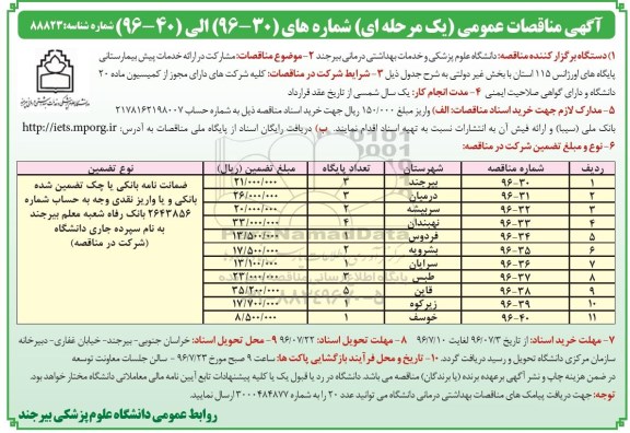 آگهی مناقصات عمومی یک مرحله ای,مناقصات مشارکت در ارائه خدمات پیش بیمارستانی