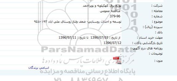 مناقصه عمومی, مناقصه  توسعه و احداث روستایی- ضعف ولتاژ 