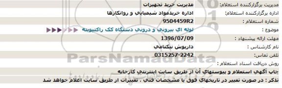 استعلام , استعلام لوله ای بیرونی و درونی دستگاه کک راکتیویته 