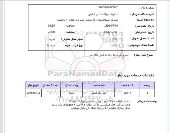 استعلام,استعلام حفر یک حلقه چاه 