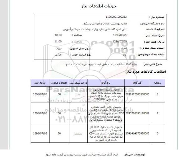استعلام,استعلام خاموش کننده حاوی پودر بیکربنات سدیم