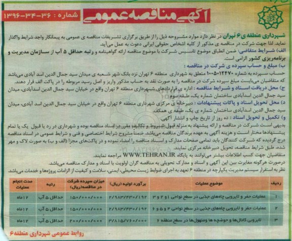 آگهی مناقصه عمومی، مناقصه عملیات حفر و لایروبی چاه های جذبی ...