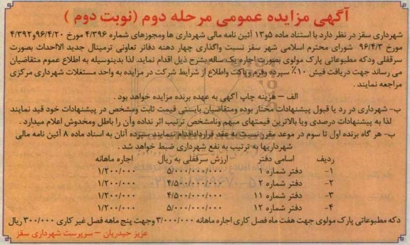 آگهی مزایده عمومی, مزایده واگذاری چهار دهنه دفاتر تعاونی ترمینال جدید الاحداث و ... - مرحله دوم - نوبت دوم
