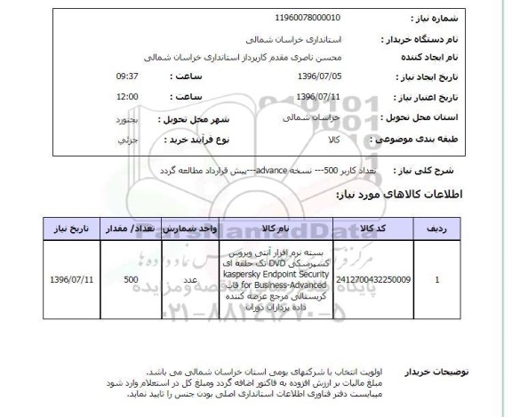 استعلام بسته نرم افزار آنتی ویروس