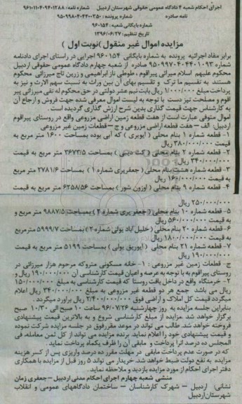 مزایده,مزایده هفت قطعه زمین اراضی مزروعی