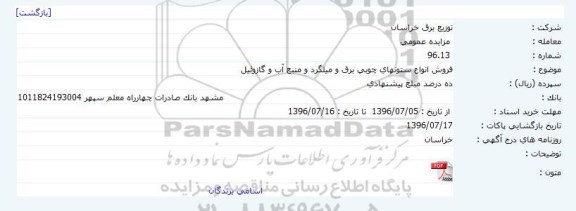مزایده فروش انواع ستونهای چوبی برق و میلگرد و منبع آب و گازوئیل