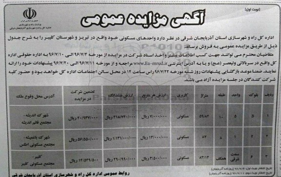 مزایده،مزایده فروش واحدهای مسکونی با کاربری مسکونی 