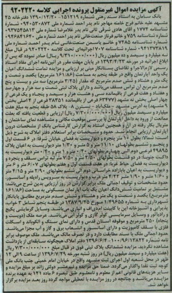 مزایده,مزایده ششدانگ آپارتمان مساحت 161.86متر