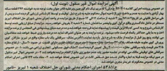 مزایده,مزایده سرقفلی مغازه مساحت یازده متر 