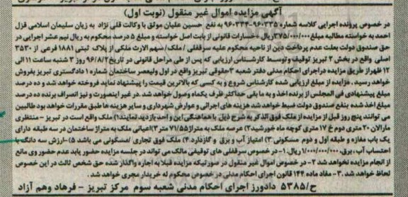 مزایده,مزایده ملک مساحت 71.55متر