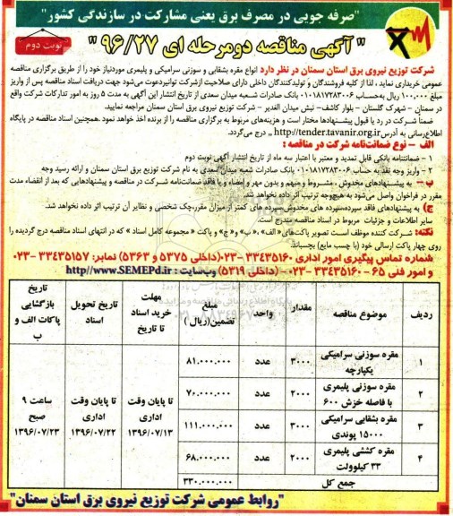 مناقصه ,مناقصه خرید انواع مقره بشقابی و سوزنی 