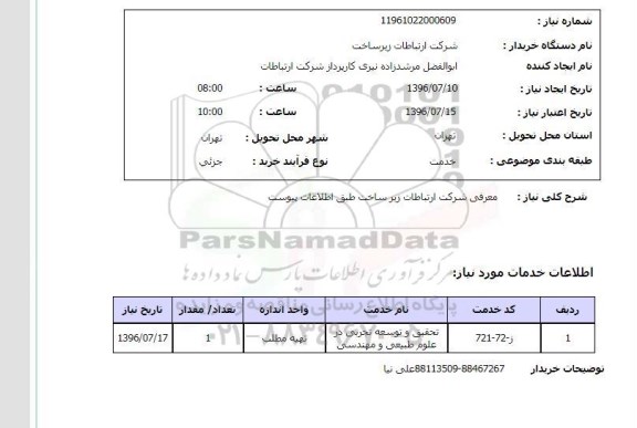 استعلام,استعلام معرفی شرکت ارتباطات زیرساخت