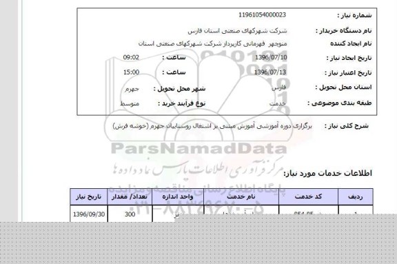 استعلام ,استعلام برگزاری دوره آموزشی آموزش مبتنی بر اشتغال روستاییان