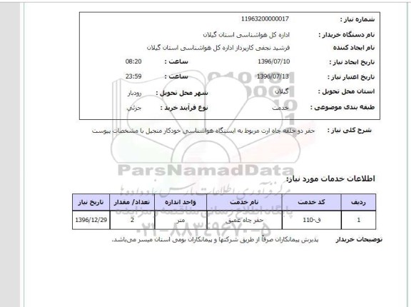 استعلام , استعلام حفر دو حلقه چاه ارت