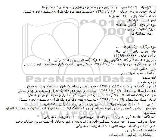 فراخوان , فراخوان مناقصه ارزیابی کیفی و مالی تهیه مصالح و اجرای لوله‌گذاری شبکه توزیع آب 