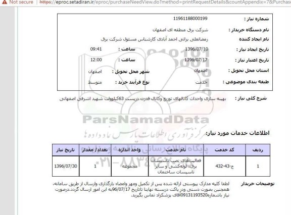 استعلام، استعلام بهینه سازی و احداث کانالهای توزیع و کانال قدرت درپست 96 کیلوولت 