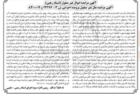 مزایده,مزایده ششدانگ یکبابخانه مساحت 256.62متر