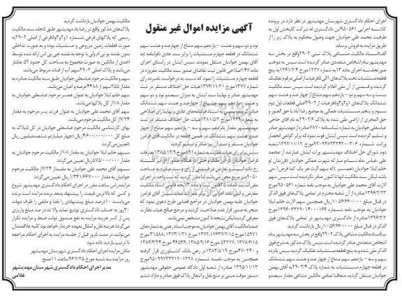 مزایده,مزایده اسناد مالکیت مشاعی پلاک ثبتی 2902 بخش سه