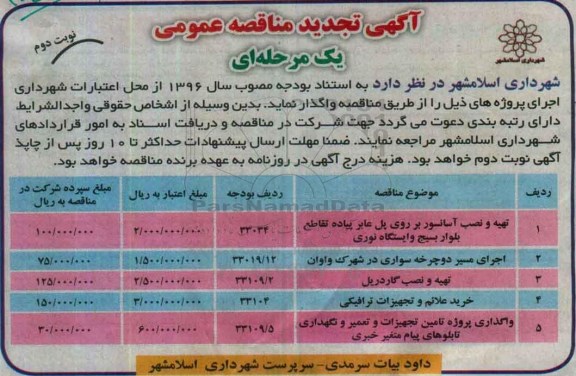 تجدید مناقصه ,مناقصه تهیه و نصب آسانسور بروی پل عابر پیاده تقاطع بلوار بسیج و ایستگاه نوری ....نوبت دوم 